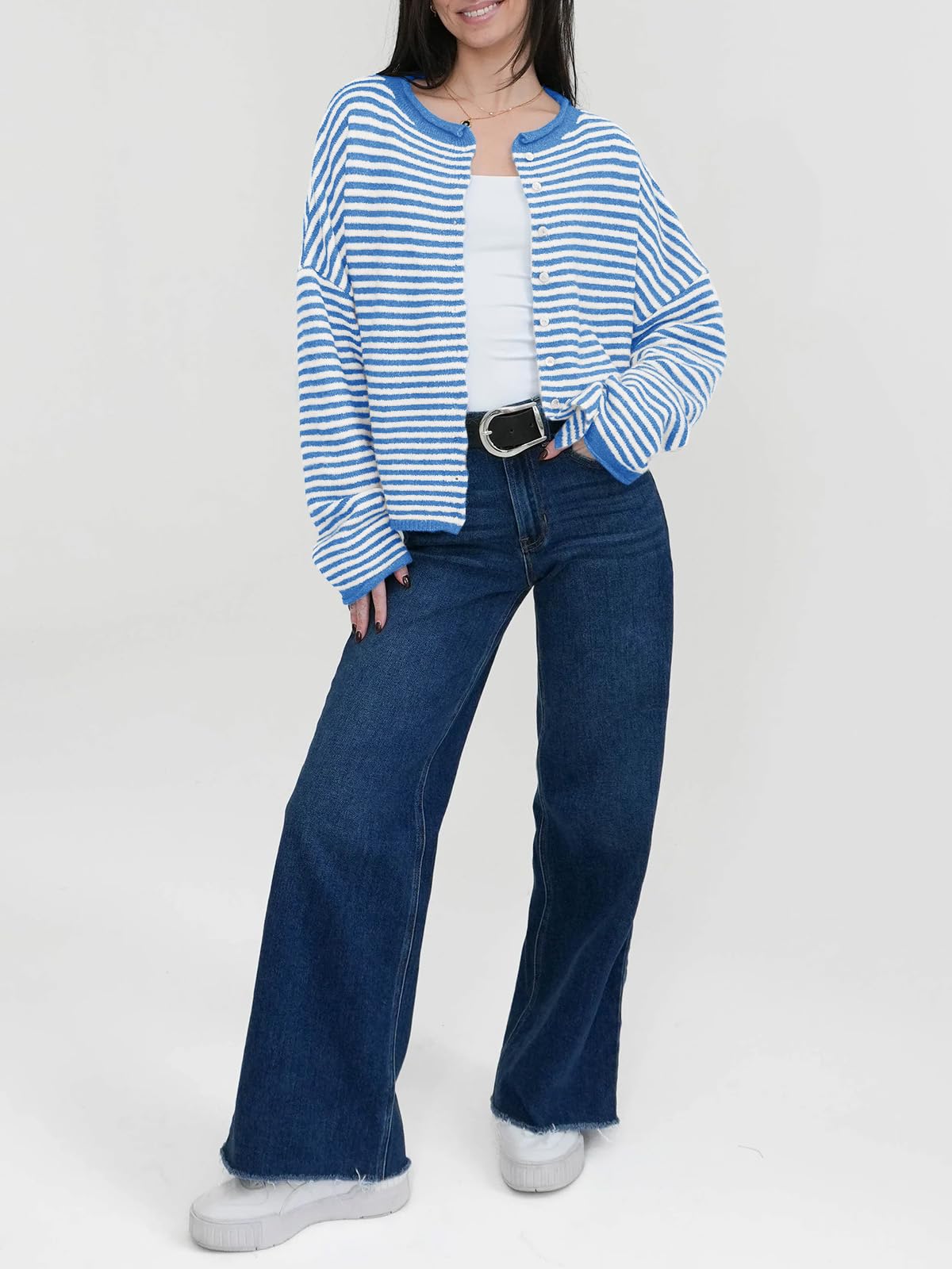 Foto 5 pulgar | Cárdigan Saodimallsu Para Mujer  Casual  A Rayas  Ligero  Azul - Venta Internacional.