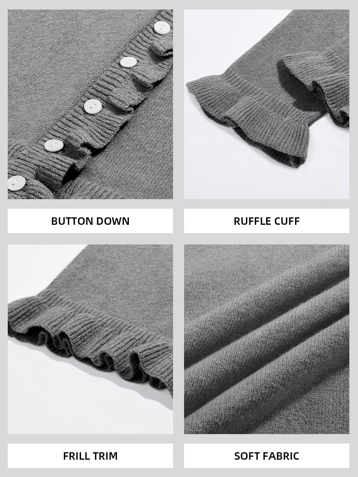 Foto 6 pulgar | Jersey Tipo Cárdigan Saodimallsu Para Mujer  Con Volantes Y Botones  Gris - Venta Internacional.