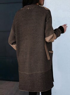 Foto 3 | Suéter Tipo Cárdigan Elegante Para Mujer Con Bloques De Color En La Parte Delantera Abierta - Venta Internacional.