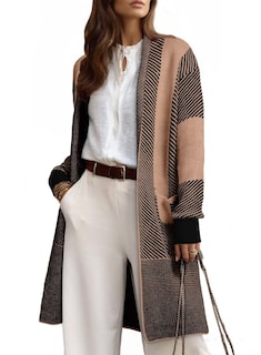 Foto 4 | Suéter Tipo Cárdigan Elegante Para Mujer Con Bloques De Color En La Parte Delantera Abierta - Venta Internacional.