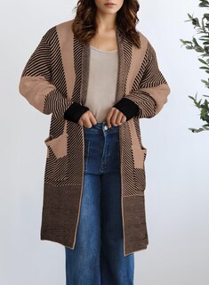 Foto 6 | Suéter Tipo Cárdigan Elegante Para Mujer Con Bloques De Color En La Parte Delantera Abierta - Venta Internacional.