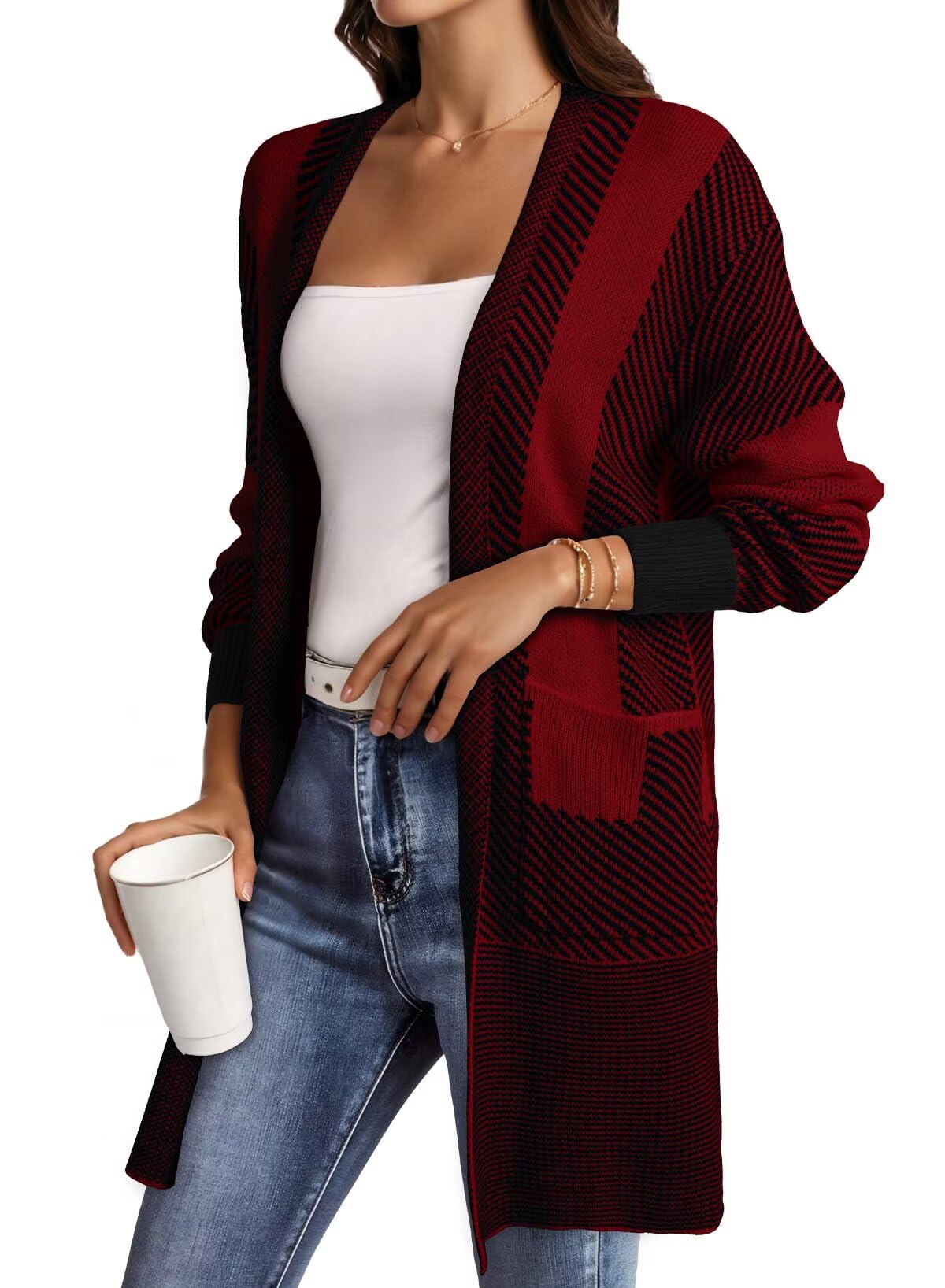 Foto 5 | Suéter Astylish De Punto Extragrande Para Mujer  Color Rojo Oscuro - Venta Internacional.
