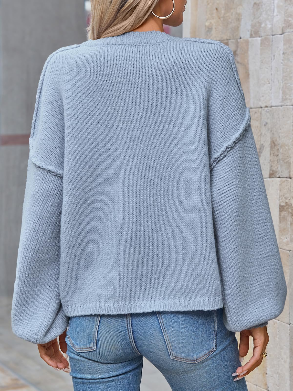 Foto 5 | Suéter Tipo Cárdigan Saodimallsu De Punto Grueso De Gran Tamaño Azul Para Mujer - Venta Internacional.