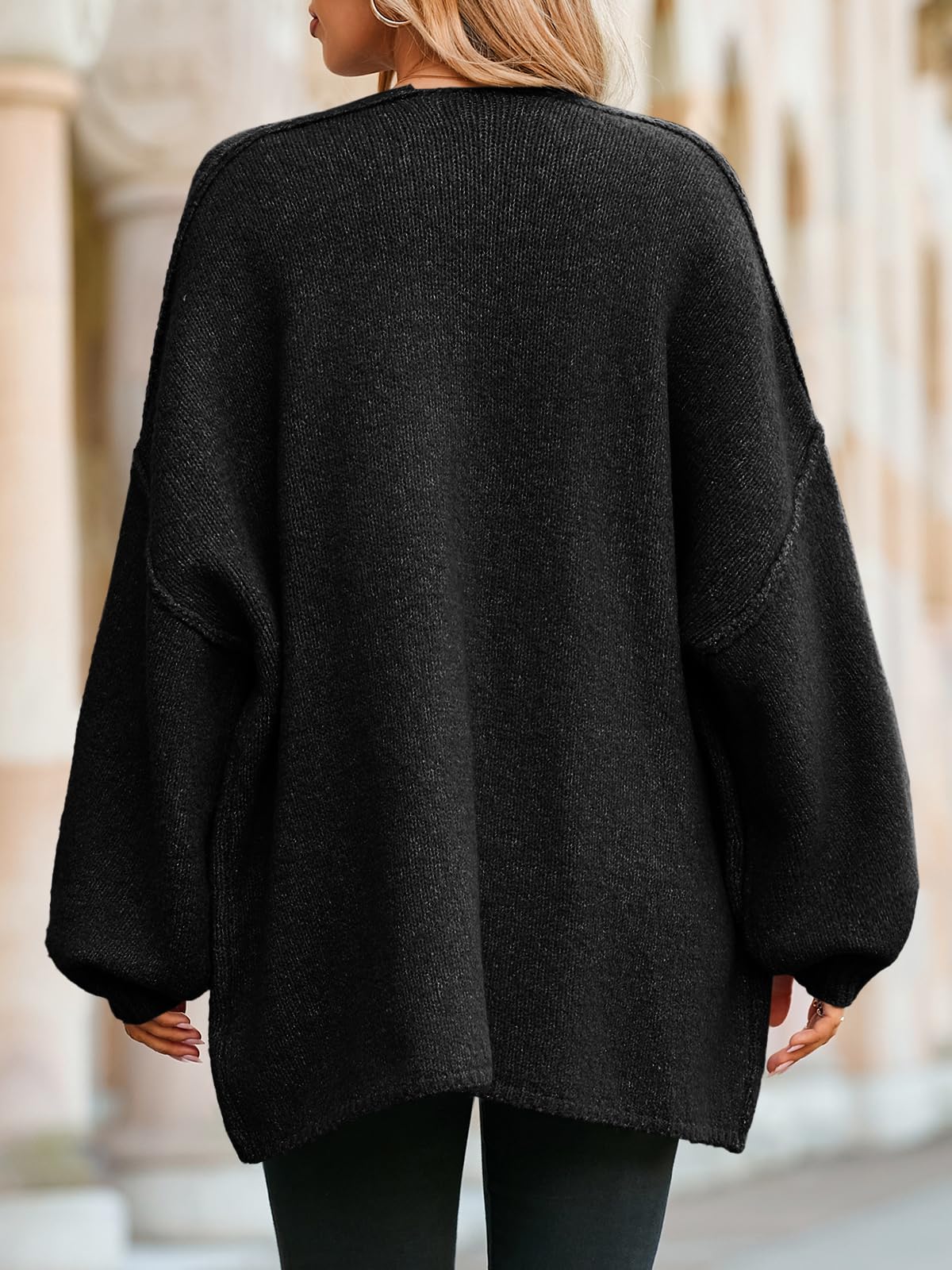 Foto 6 pulgar | Jersey Tipo Cárdigan Saodimallsu De Punto Grueso De Gran Tamaño Negro Para Mujer - Venta Internacional.