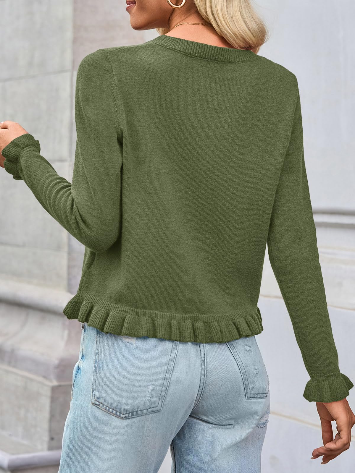 Foto 5 pulgar | Jersey Tipo Cárdigan Saodimallsu Para Mujer  Con Volantes Y Botones  Color Verde - Venta Internacional.