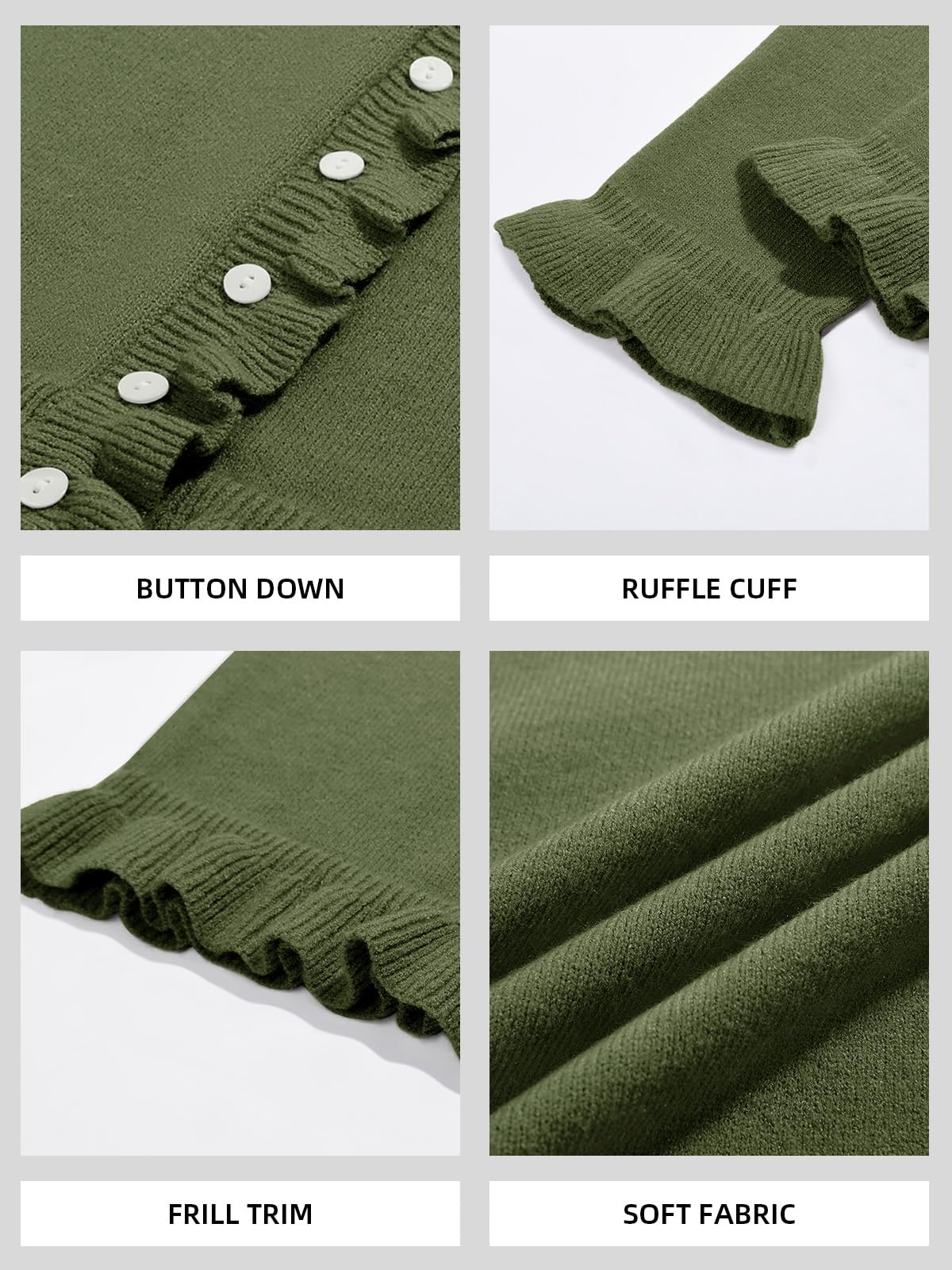 Foto 5 | Jersey Tipo Cárdigan Saodimallsu Para Mujer  Con Volantes Y Botones  Color Verde - Venta Internacional.