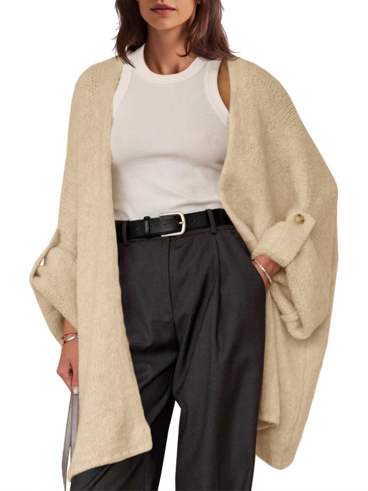 Jersey Tipo Cárdigan Saodimallsu Para Mujer  De Gran Tamaño  De Color Caqui - Venta Internacional.