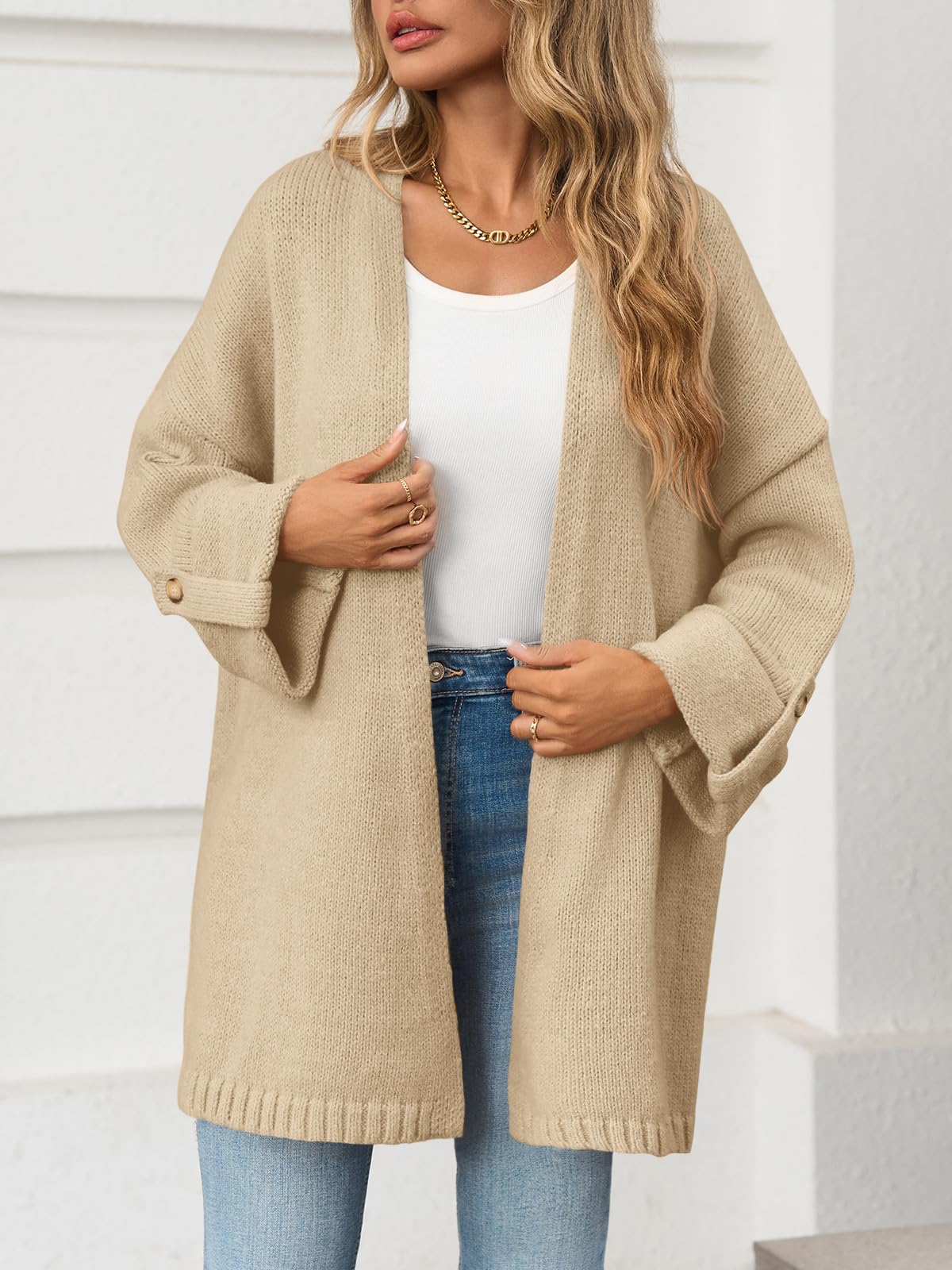 Foto 4 pulgar | Jersey Tipo Cárdigan Saodimallsu Para Mujer  De Gran Tamaño  De Color Caqui - Venta Internacional.