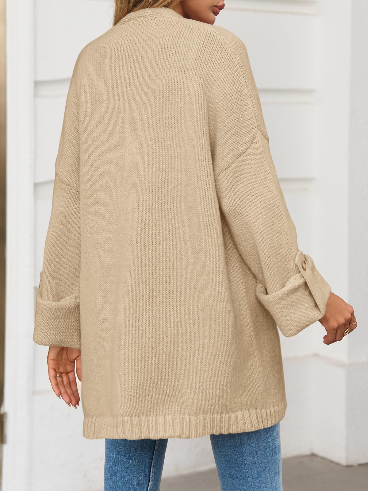 Foto 5 | Jersey Tipo Cárdigan Saodimallsu Para Mujer  De Gran Tamaño  De Color Caqui - Venta Internacional.