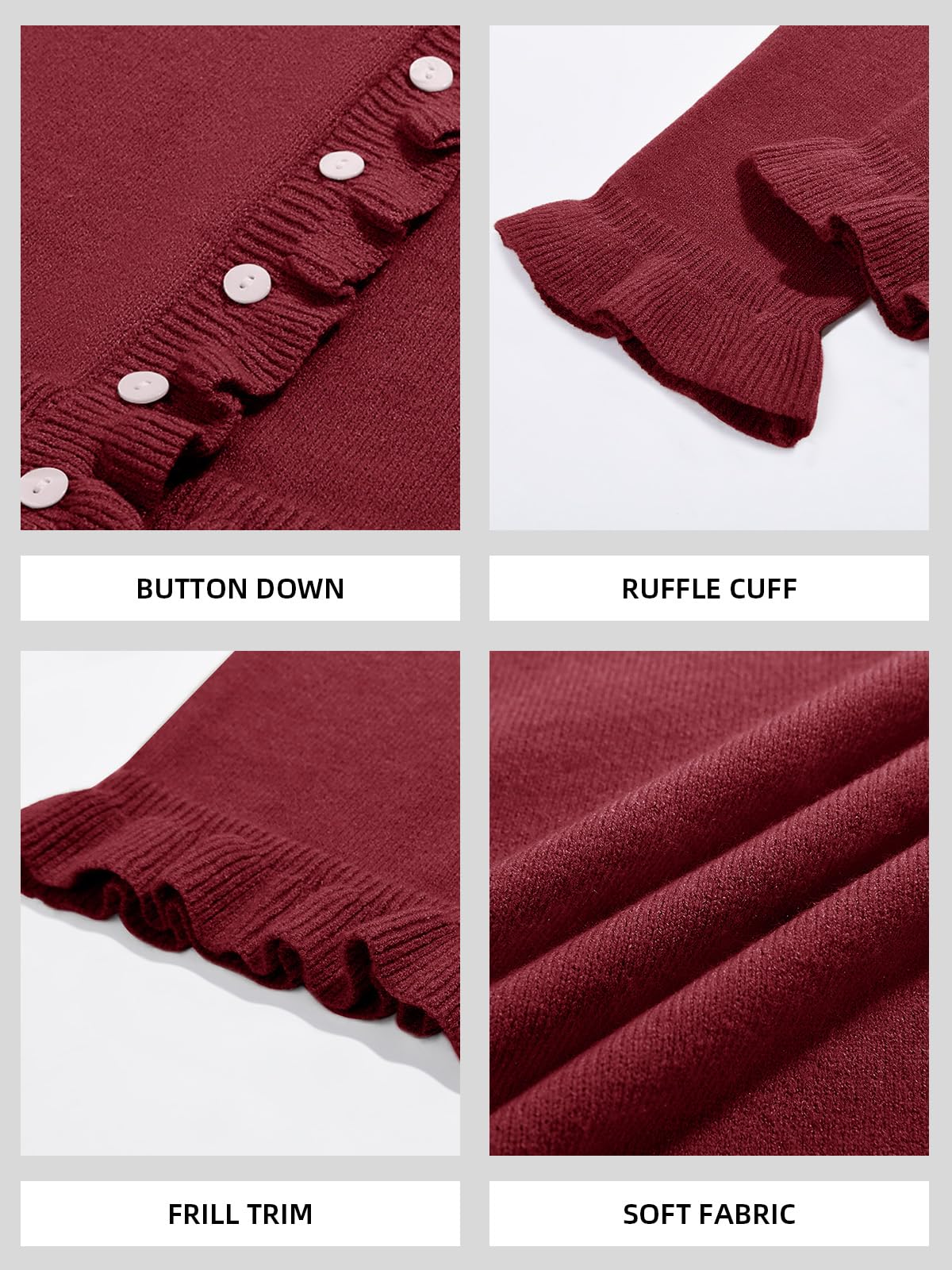 Foto 6 pulgar | Jersey Tipo Cárdigan Saodimallsu Para Mujer  Con Volantes Y Botones  Color Burdeos - Venta Internacional.