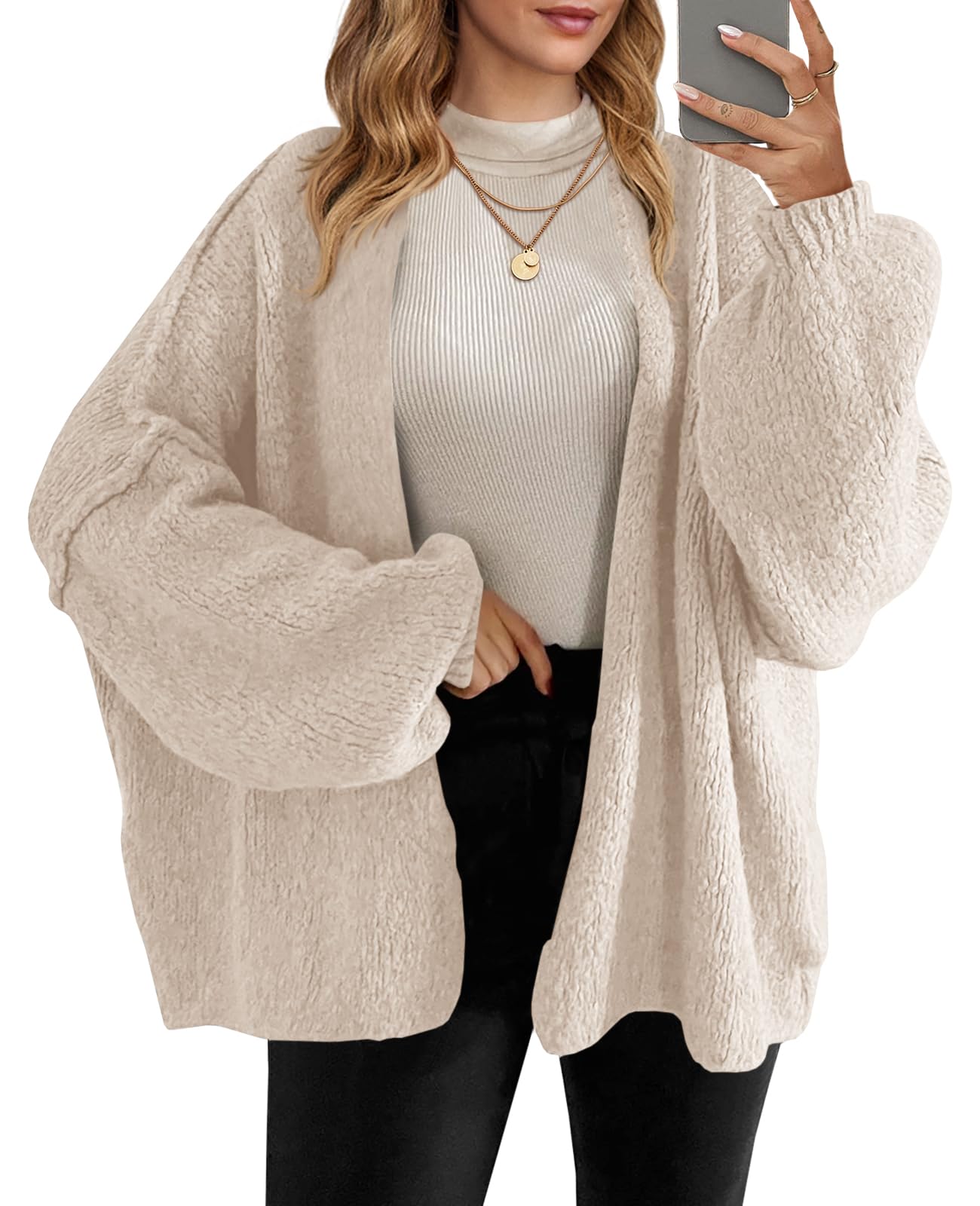 Foto 2 pulgar | Jersey Tipo Cárdigan Saodimallsu De Punto Grueso De Gran Tamaño Para Mujer - Venta Internacional.