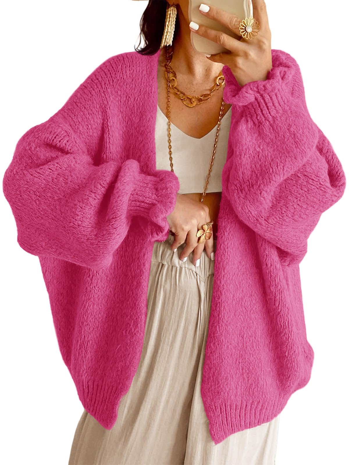 Foto 2 pulgar | Chaqueta Saodimallsu Para Mujer  Extragrande  Con Parte Delantera Abierta  Color Rojo Rosado - Venta Internacional.