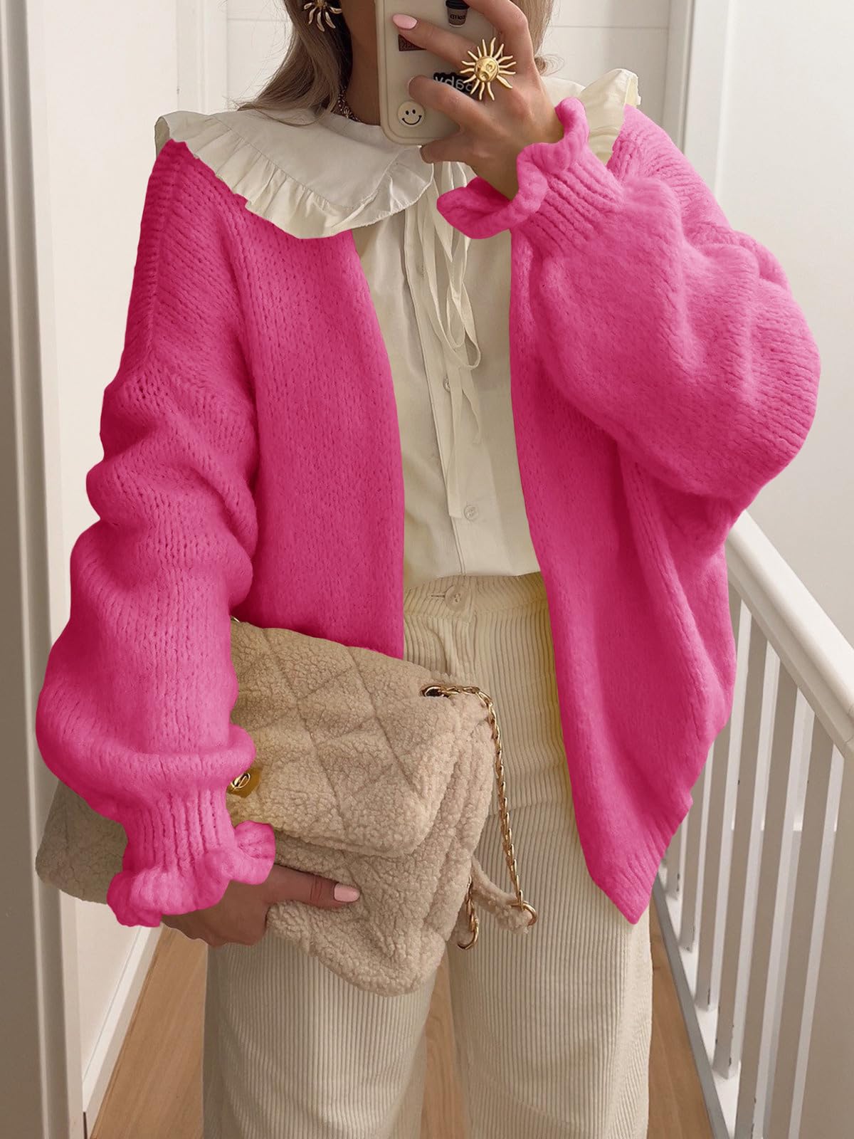 Foto 3 pulgar | Chaqueta Saodimallsu Para Mujer  Extragrande  Con Parte Delantera Abierta  Color Rojo Rosado - Venta Internacional.