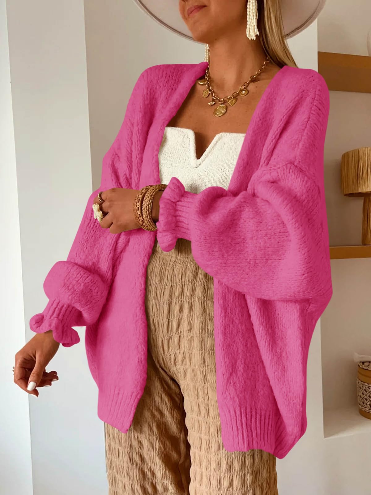 Foto 4 pulgar | Chaqueta Saodimallsu Para Mujer  Extragrande  Con Parte Delantera Abierta  Color Rojo Rosado - Venta Internacional.
