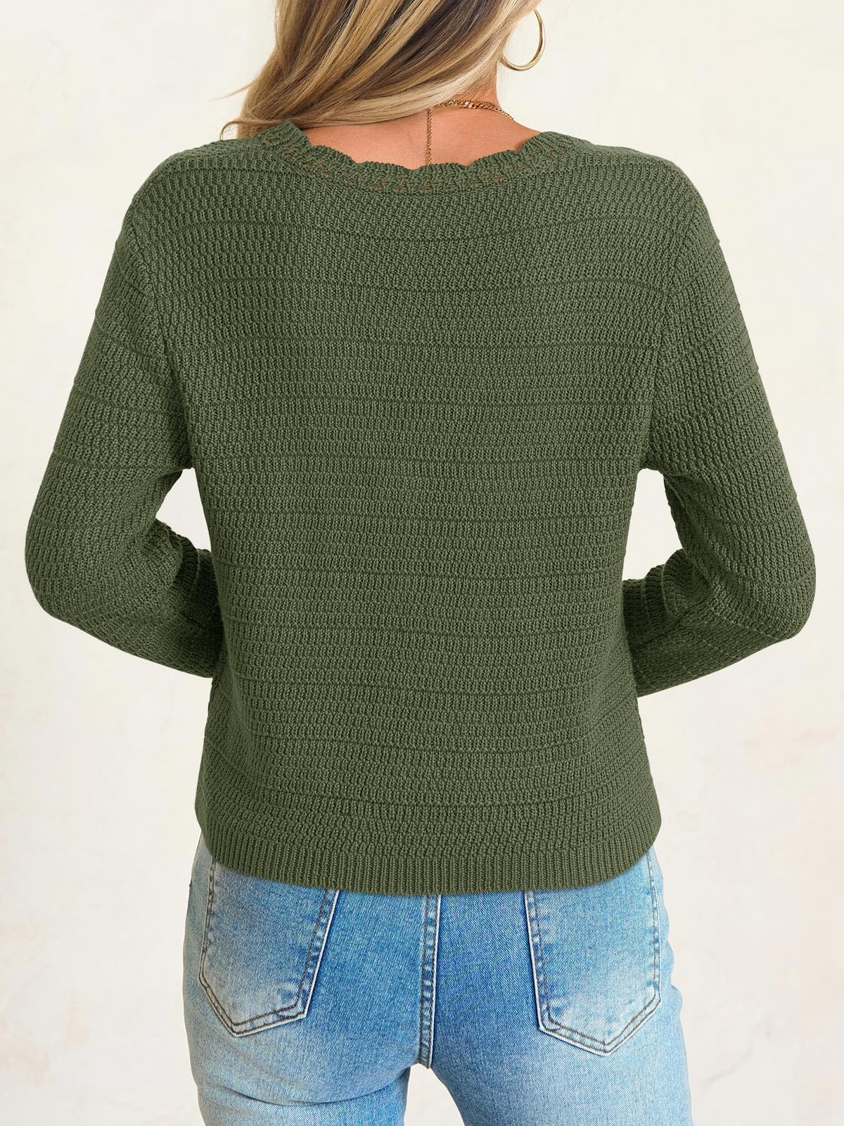 Foto 6 pulgar | Jersey Tipo Cárdigan Saodimallsu Con Cuello En V  Punto Corto  Holgado  Verde Militar - Venta Internacional.