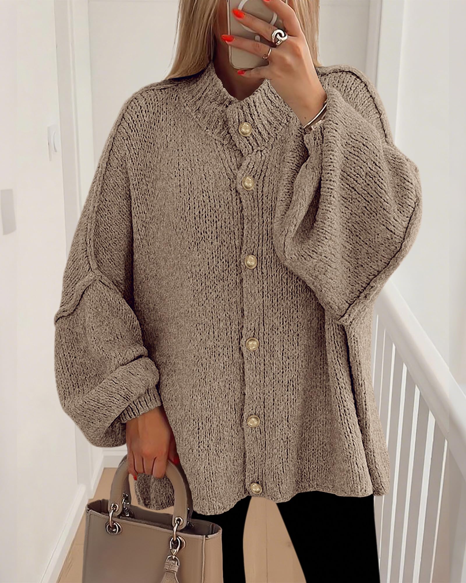 Foto 2 | Suéteres Tipo Cárdigan Para Mujer Btfbm 2025 Otoño-invierno Camel - Venta Internacional.