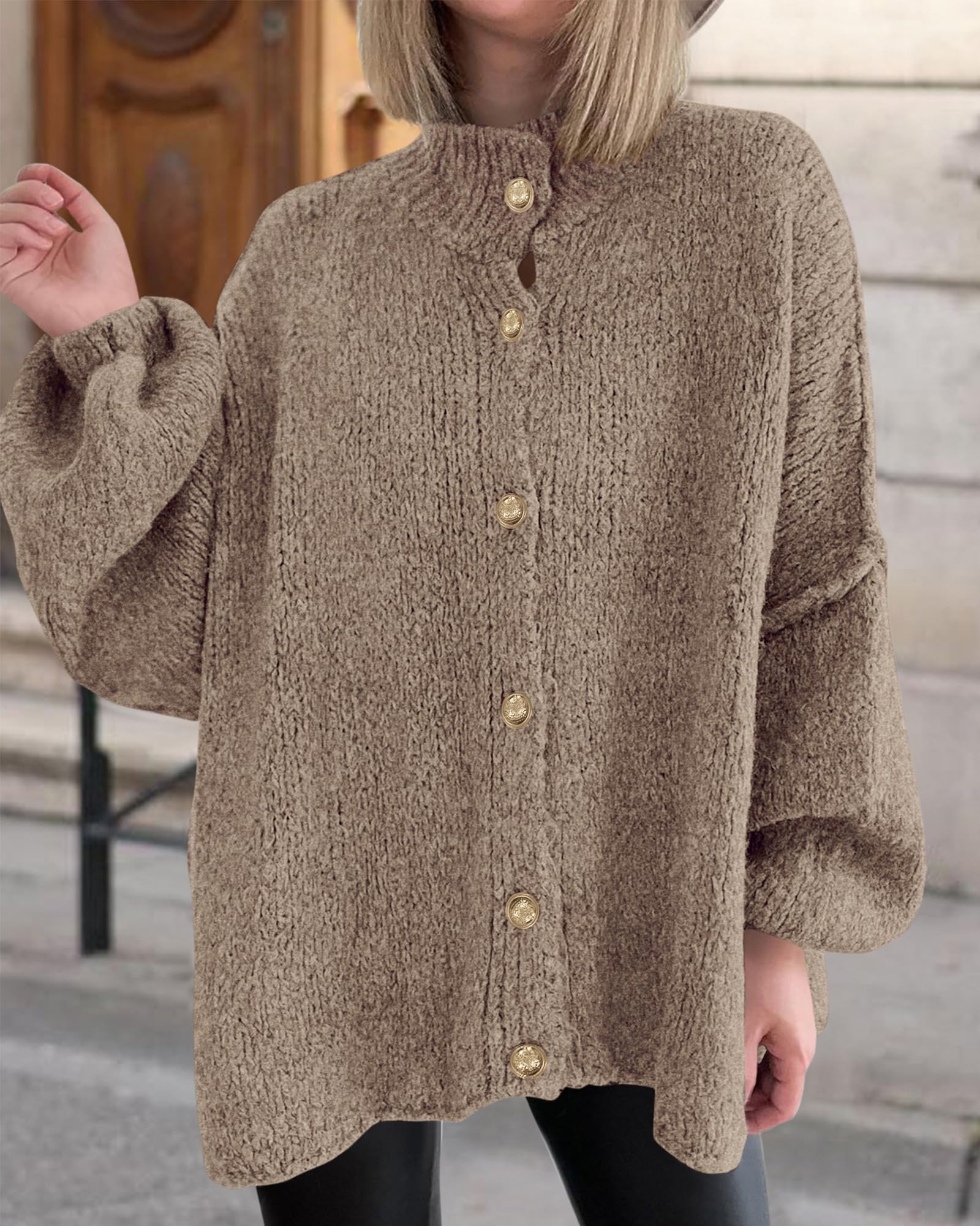 Foto 7 | Suéteres Tipo Cárdigan Para Mujer Btfbm 2025 Otoño-invierno Camel - Venta Internacional.