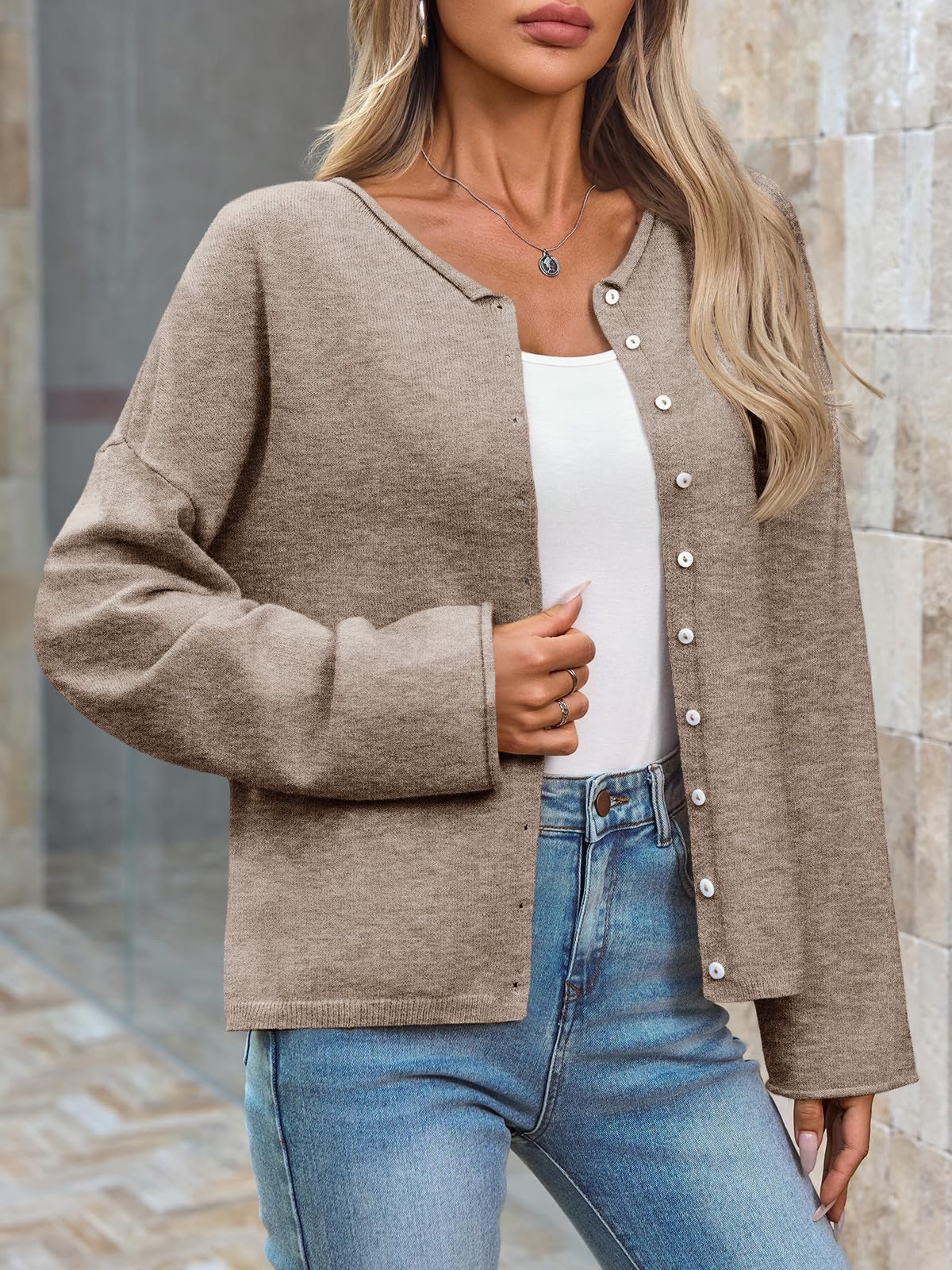Foto 6 pulgar | Jersey Tipo Cárdigan Saodimallsu Con Cuello Redondo Y Botones Para Mujer - Venta Internacional.