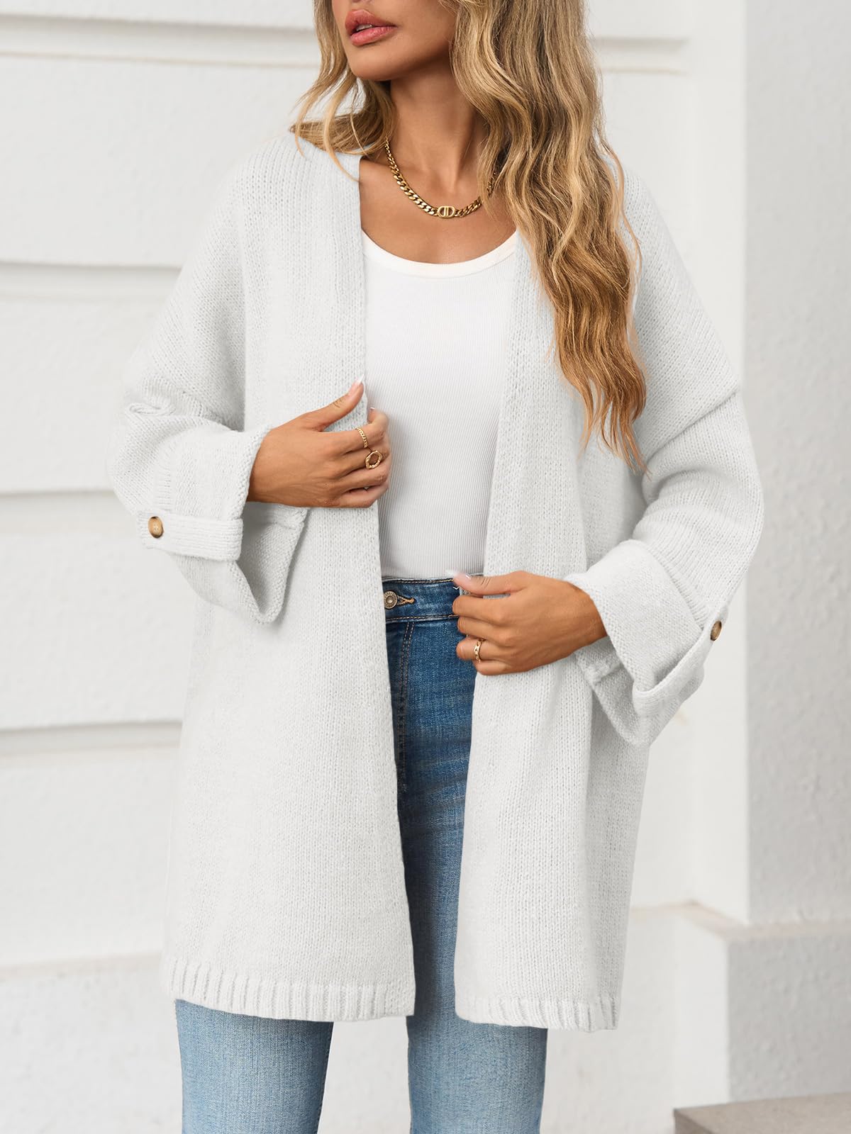 Foto 4 pulgar | Jersey Tipo Cárdigan Saodimallsu De Punto Grueso Para Mujer  Blanco - Venta Internacional.