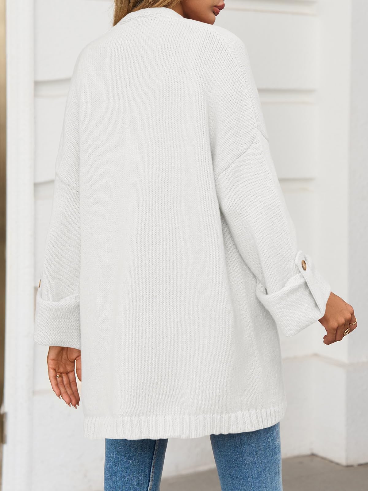 Foto 6 pulgar | Jersey Tipo Cárdigan Saodimallsu De Punto Grueso Para Mujer  Blanco - Venta Internacional.