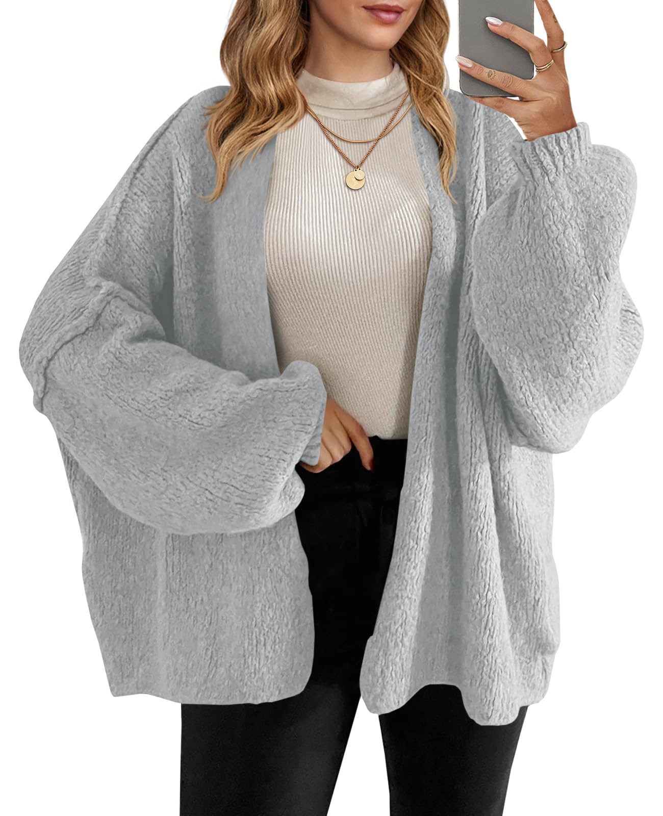 Foto 2 pulgar | Jersey Tipo Cárdigan Saodimallsu De Punto Grueso De Gran Tamaño Gris Para Mujer - Venta Internacional.