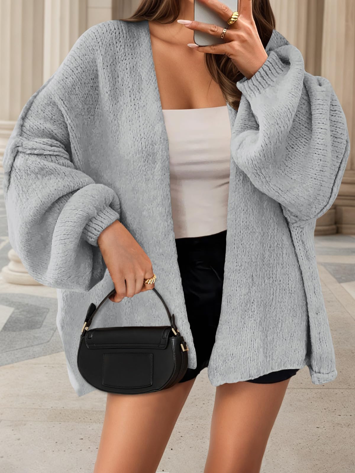 Foto 4 pulgar | Jersey Tipo Cárdigan Saodimallsu De Punto Grueso De Gran Tamaño Gris Para Mujer - Venta Internacional.