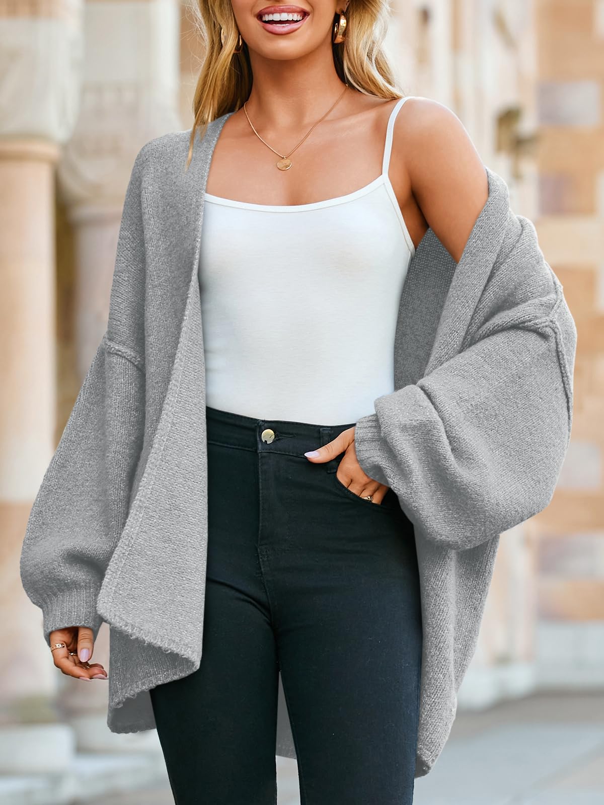 Foto 5 pulgar | Jersey Tipo Cárdigan Saodimallsu De Punto Grueso De Gran Tamaño Gris Para Mujer - Venta Internacional.