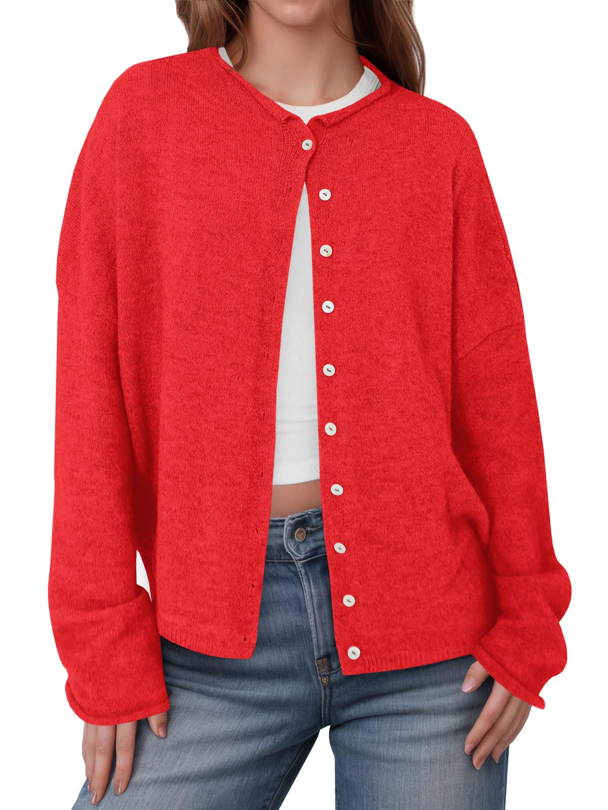 Foto 2 pulgar | Jersey Tipo Cárdigan Saodimallsu De Punto Rojo Con Botones Para Mujer - Venta Internacional.