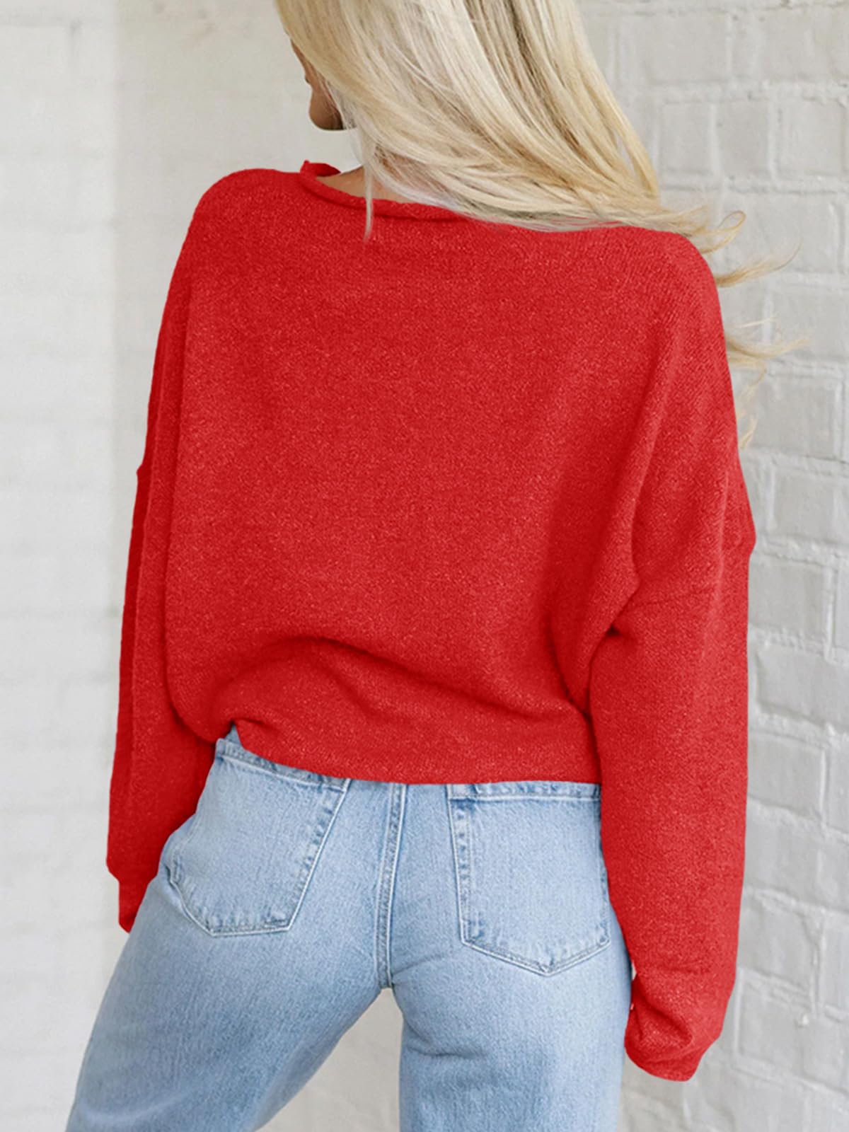 Foto 4 pulgar | Jersey Tipo Cárdigan Saodimallsu De Punto Rojo Con Botones Para Mujer - Venta Internacional.
