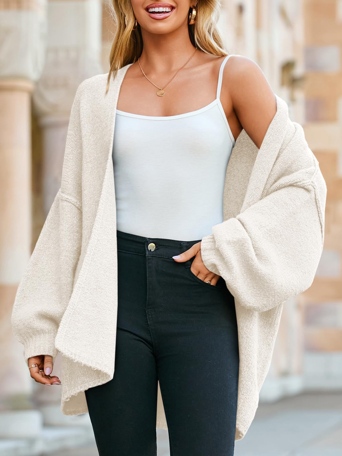 Foto 5 pulgar | Jersey Tipo Cárdigan Saodimallsu  De Punto Grueso  De Gran Tamaño  Blanco  Para Mujer - Venta Internacional.