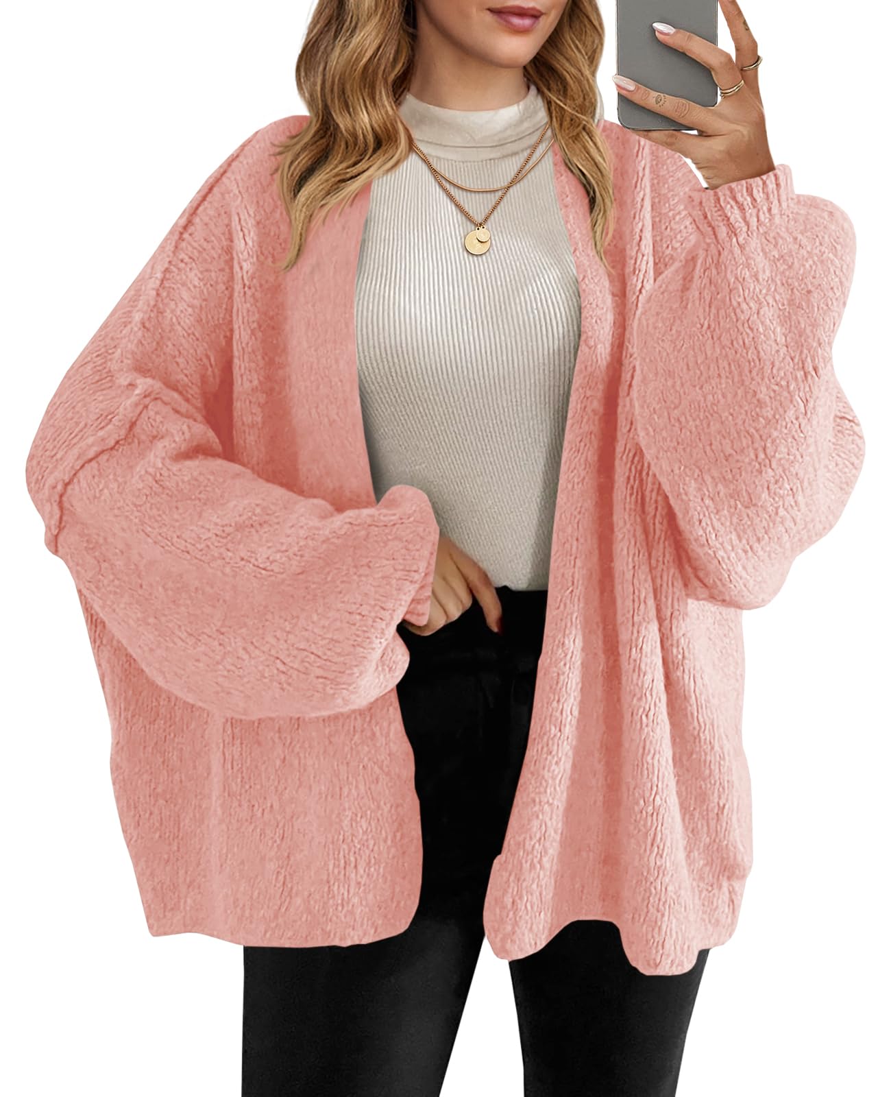 Foto 2 pulgar | Jersey Tipo Cárdigan Saodimallsu  De Punto Grueso  De Gran Tamaño  Rosa  Para Mujer - Venta Internacional.