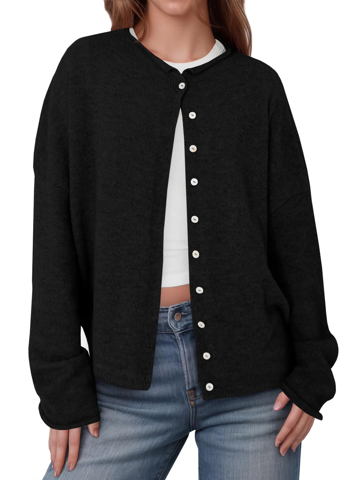 Foto 2 pulgar | Jersey Tipo Cárdigan Saodimallsu De Punto Negro Con Botones Para Mujer - Venta Internacional.