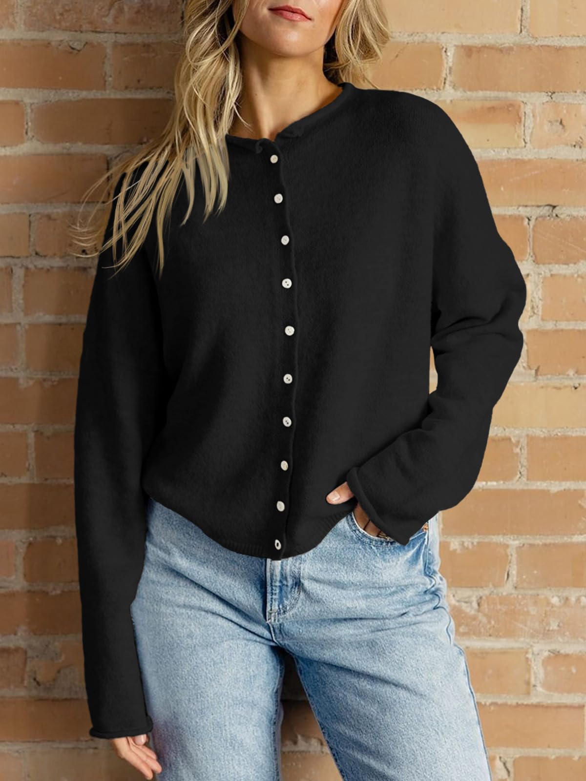 Foto 3 pulgar | Jersey Tipo Cárdigan Saodimallsu De Punto Negro Con Botones Para Mujer - Venta Internacional.