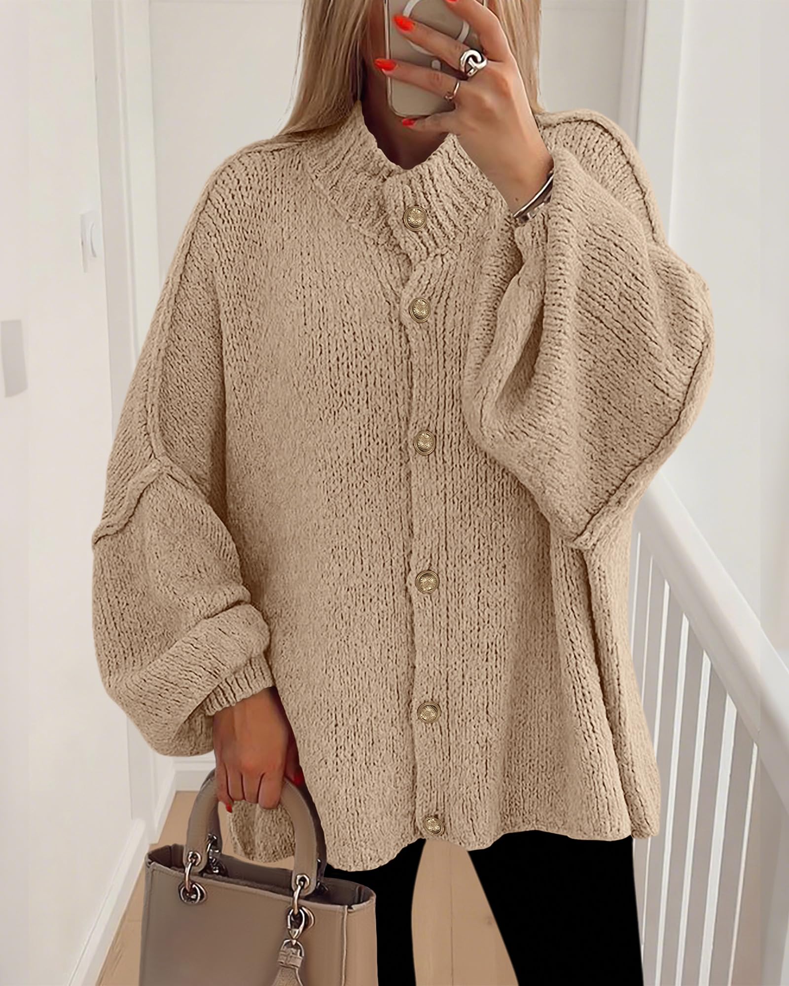 Foto 3 pulgar | Suéteres Tipo Cárdigan Para Mujer Btfbm 2025 Otoño-invierno Albaricoque - Venta Internacional.