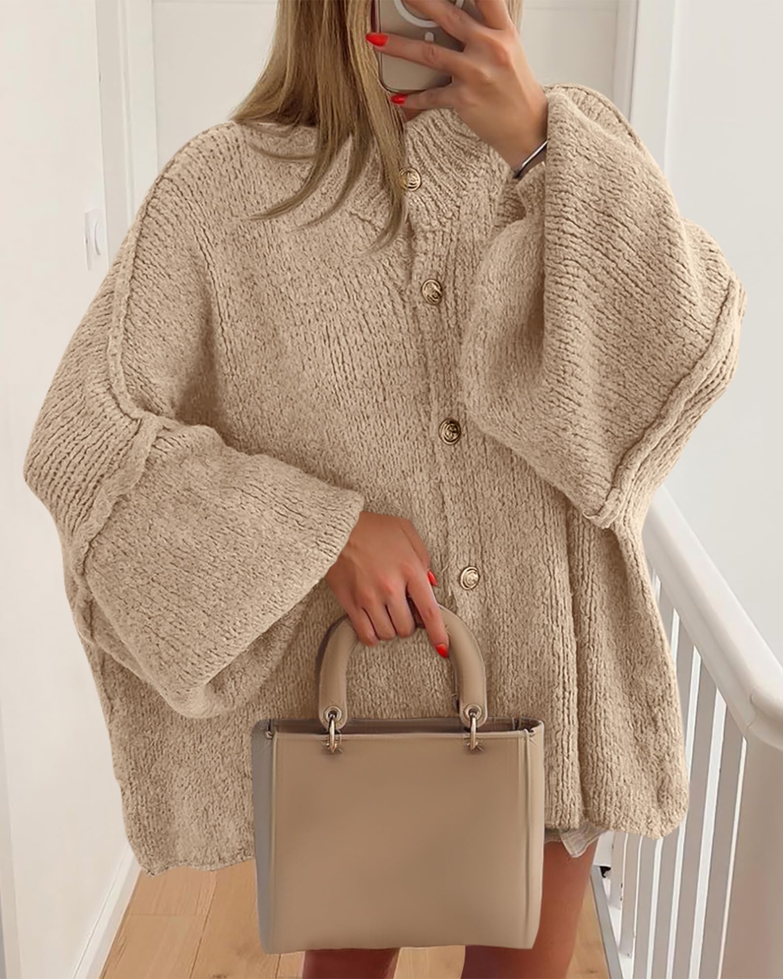 Foto 3 | Suéteres Tipo Cárdigan Para Mujer Btfbm 2025 Otoño-invierno Albaricoque - Venta Internacional.