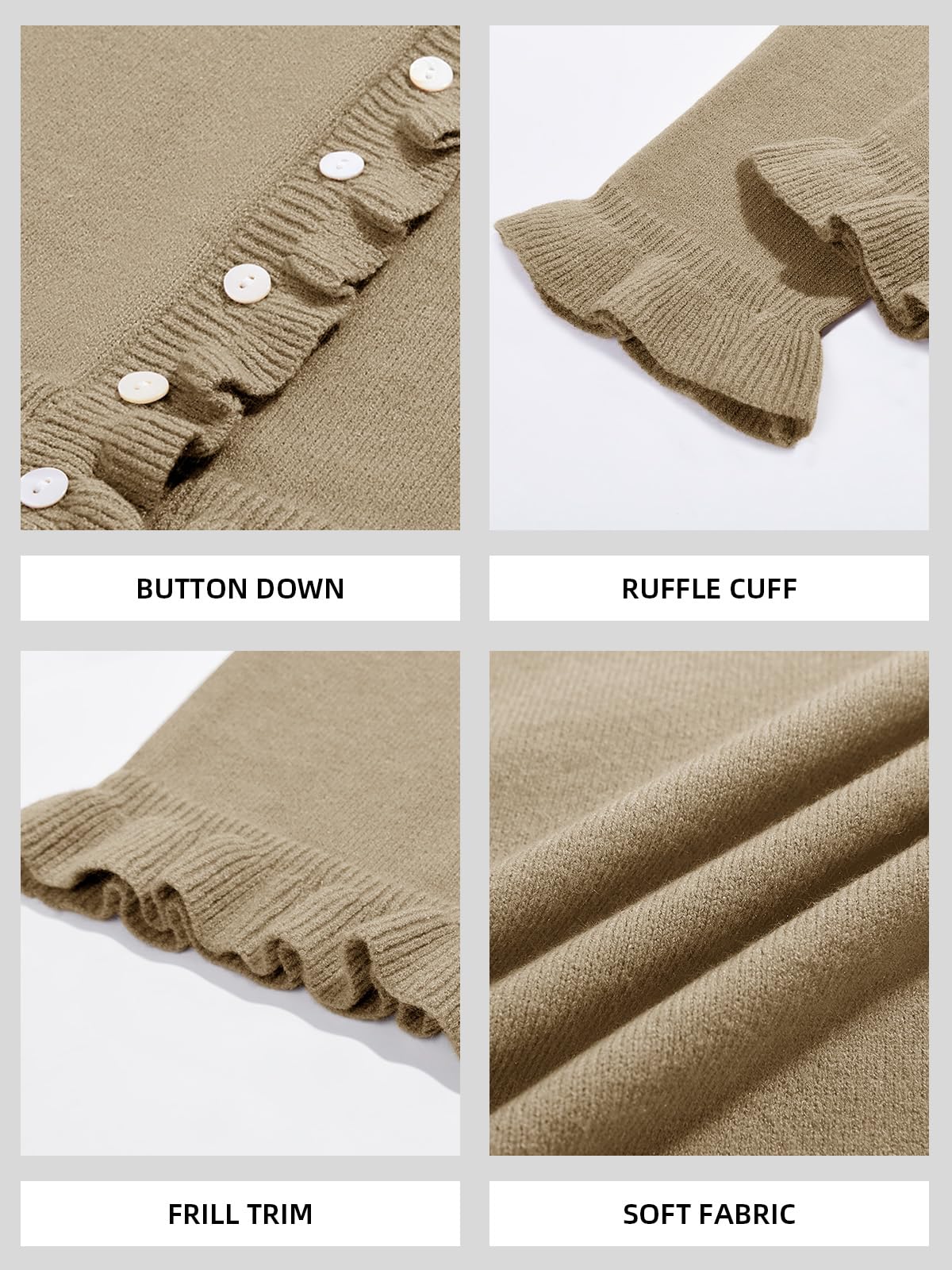 Foto 6 pulgar | Jersey Tipo Cárdigan Saodimallsu Para Mujer  Con Volantes Y Botones  Color Caqui - Venta Internacional.