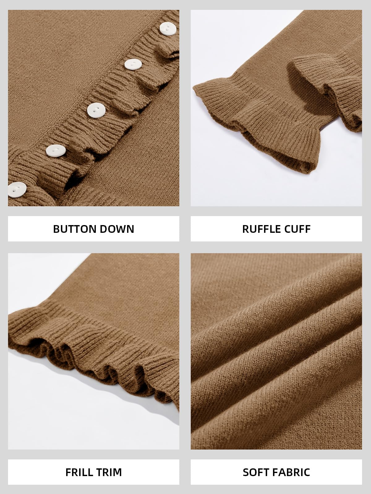 Foto 6 pulgar | Jersey Tipo Cárdigan Saodimallsu Para Mujer  Con Volantes Y Botones  Marrón - Venta Internacional.