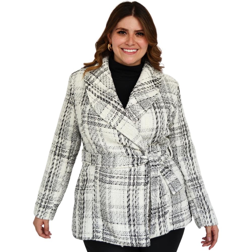 Abrigo Tweed Roman Fashion AB-ST-7048-BLANCO-ALL color Blanco Tallas Extras