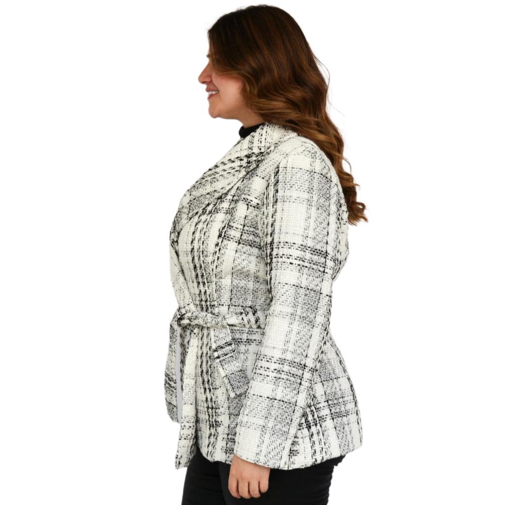 Foto 3 pulgar | Abrigo Tweed Roman Fashion AB-ST-7048-BLANCO-ALL color Blanco Tallas Extras