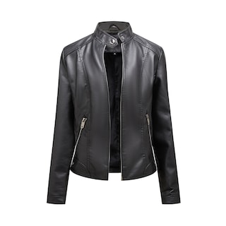 Foto 1 | Venta Internacional- Chaqueta de Cuero Negro con Cuello Alto PU para Mujer