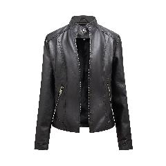 Foto 2 | Venta Internacional- Chaqueta de Cuero Negro con Cuello Alto PU para Mujer