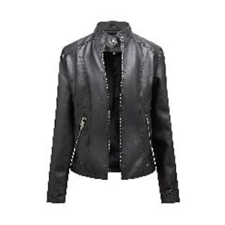 Foto 2 | Venta Internacional- Chaqueta de Cuero Negro con Cuello Alto PU para Mujer