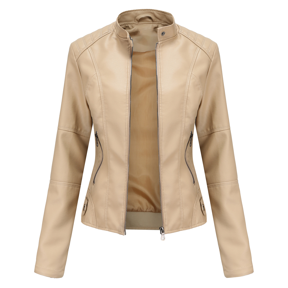 Foto 2 pulgar | Venta Internacional - Chamarra de Piel Sintética Beige para Mujer