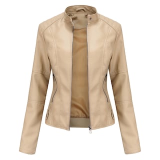Foto 1 | Venta Internacional - Chamarra de Piel Sintética Beige para Mujer