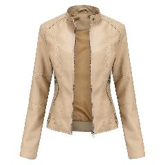 Foto 3 pulgar | Venta Internacional - Chamarra de Piel Sintética Beige para Mujer