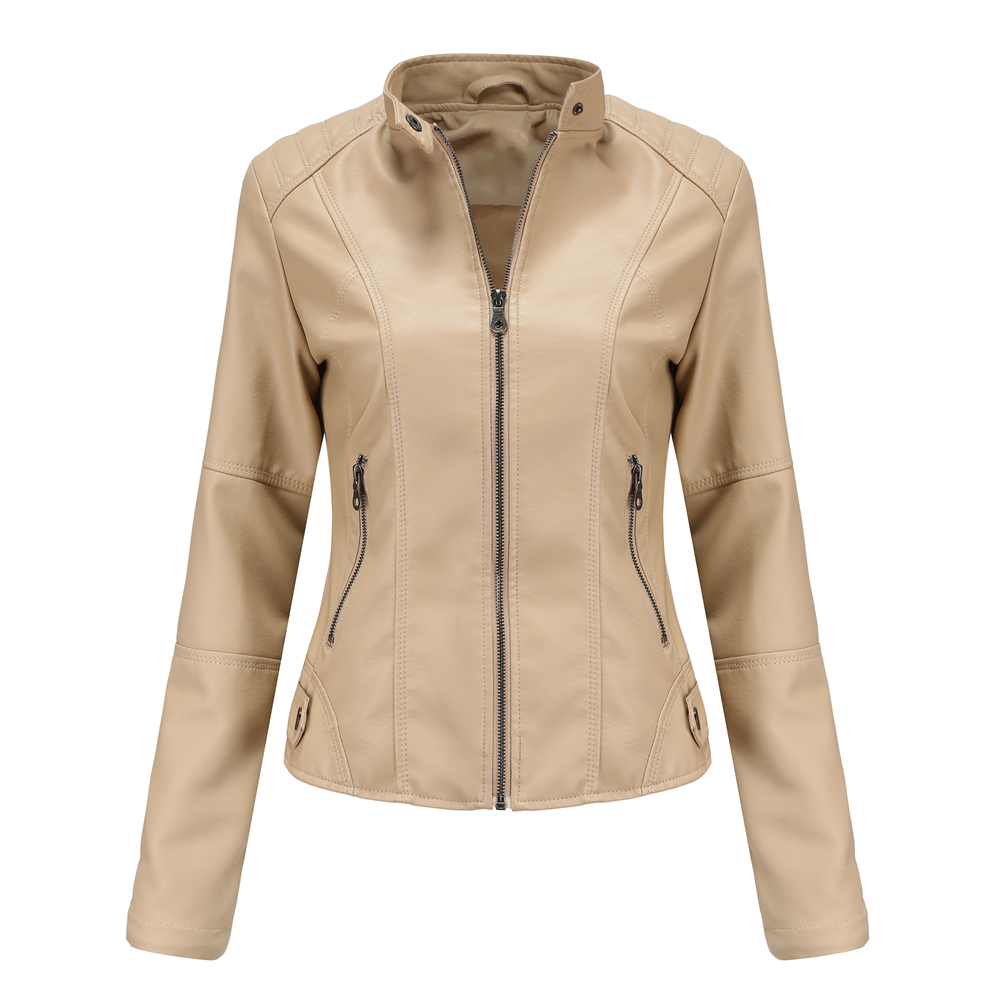Foto 4 pulgar | Venta Internacional - Chamarra de Piel Sintética Beige para Mujer