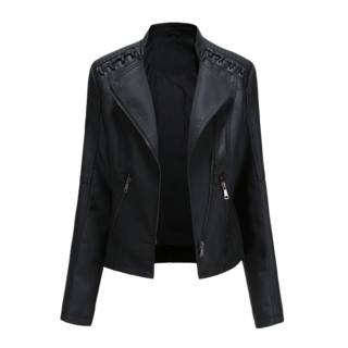 Foto 3 | Venta Internacional- Chaqueta de Piel Sintética Negra Cuello Vuelto para Mujer