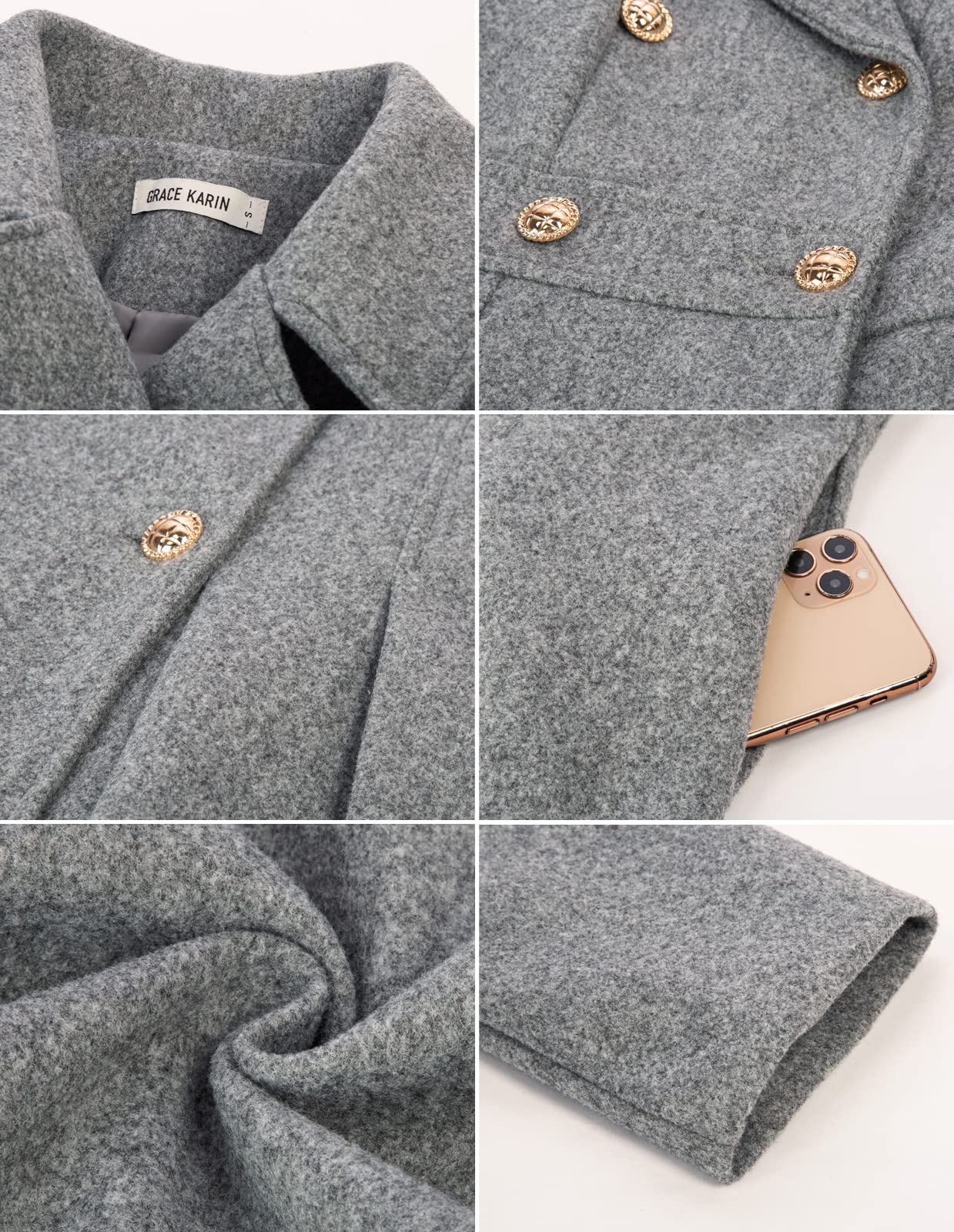 Foto 6 pulgar | Gabardina Grace Karin Con Doble Botonadura Gris Claro Para Mujer - Venta Internacional.