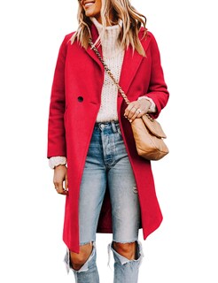 Foto 1 | Coat Tanming De Lana Roja Con Doble Botonadura Y Solapa Para Mujer - Venta Internacional.