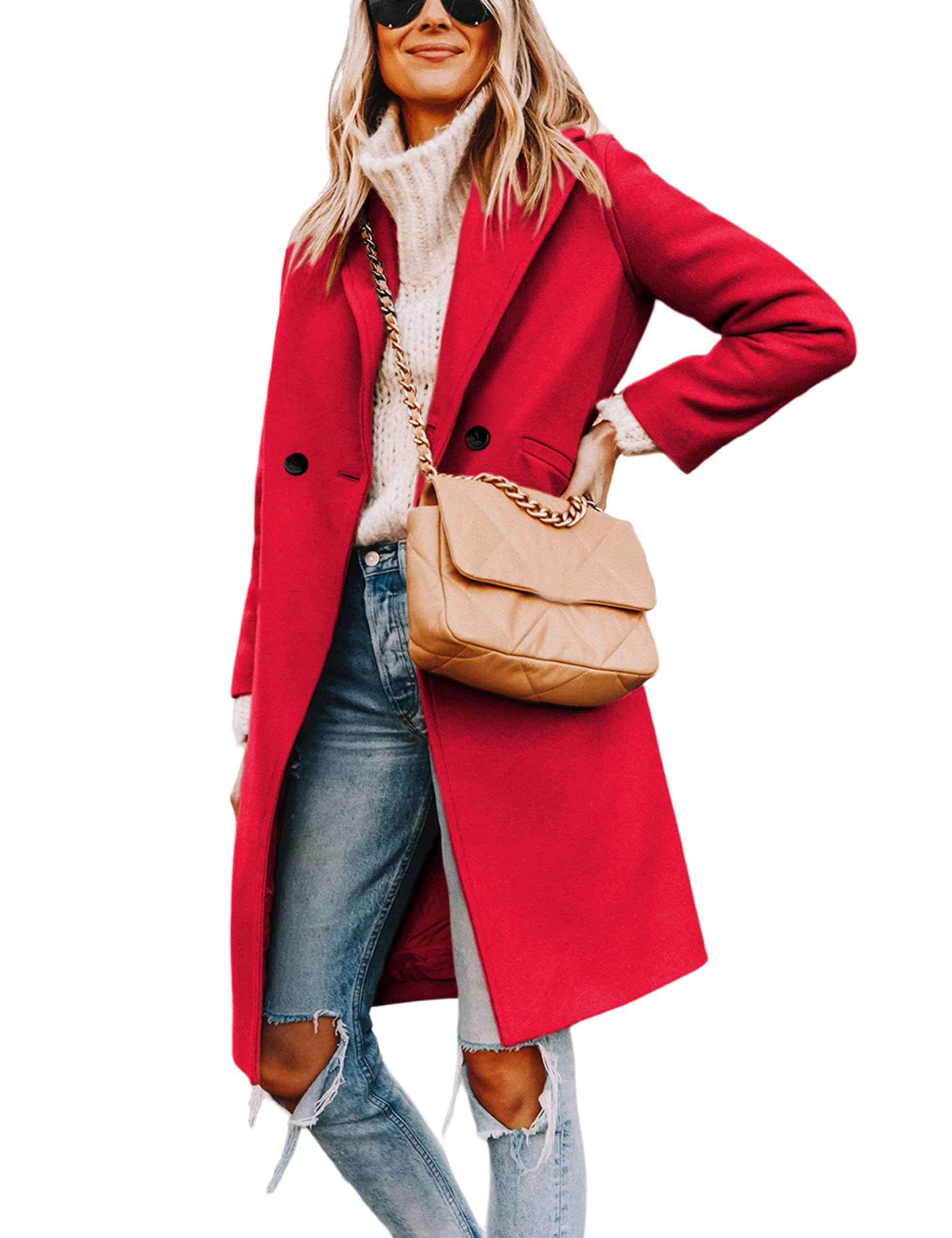 Foto 4 pulgar | Coat Tanming De Lana Roja Con Doble Botonadura Y Solapa Para Mujer - Venta Internacional.